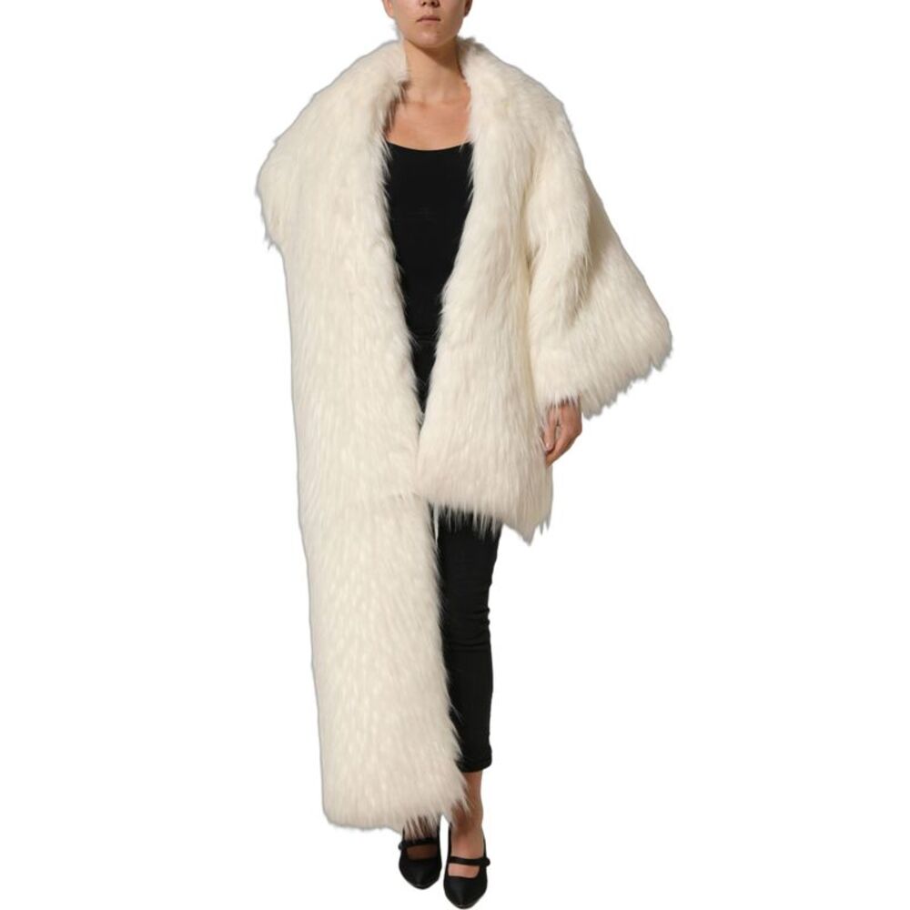 Dolce & Gabbana White Faux Fur Long Sleeves Coat Women's Jacket